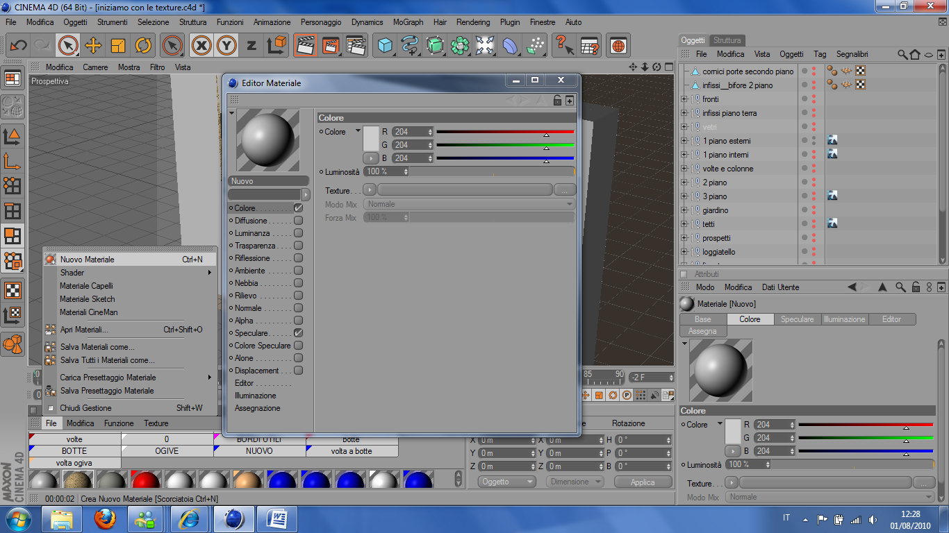 Cinema4D: creazione e scelta di materiali